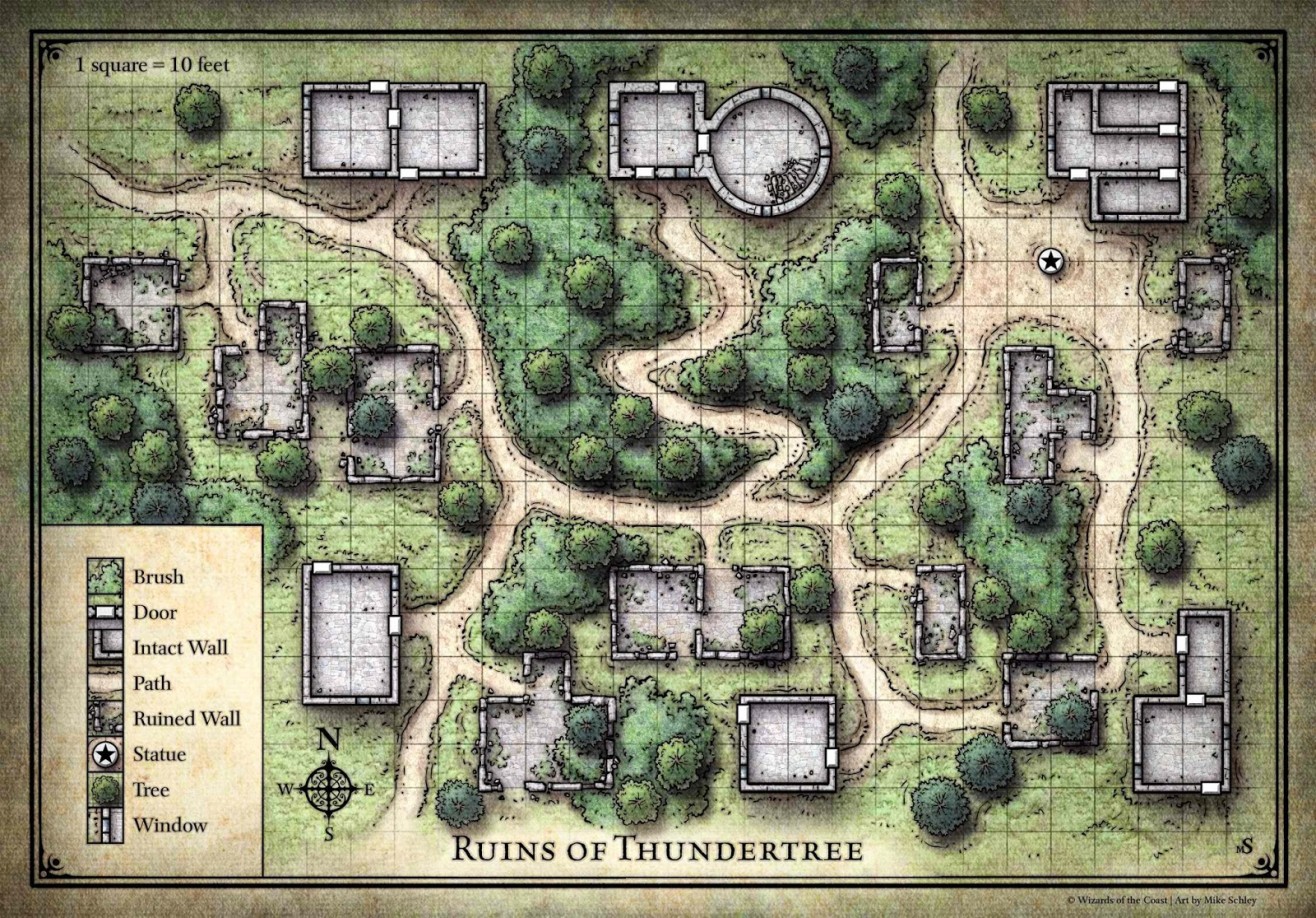 Klasyczna mapa ruin do zastosowania w przygodzie D&D